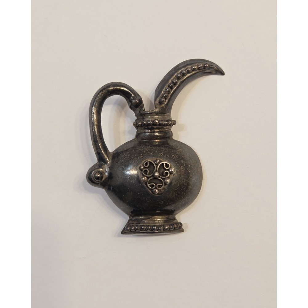 Beautiful Vintage Taxco Signed Sterling Silver Wine Pitcher Brooch - Large